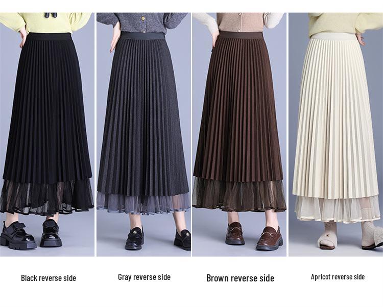 Winter 2025 Reversible Mesh Pleated Skirt with Elastic Waist
