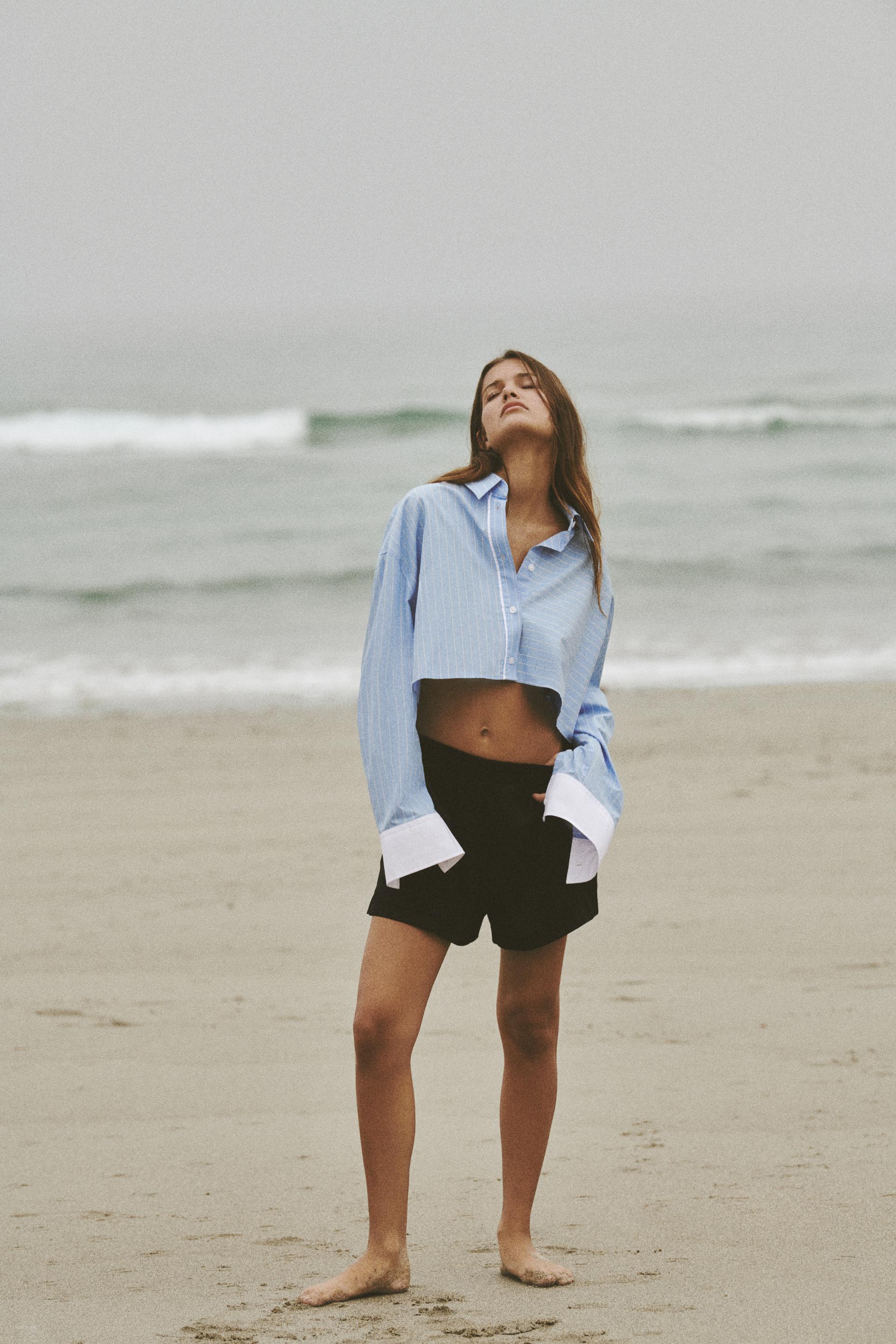 

STRIPED POPLIN CROPPED SHIRT