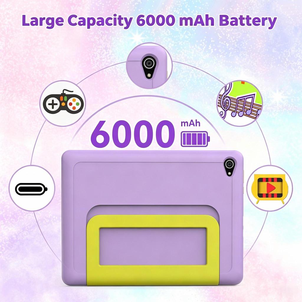 Tablet per Bambini Android 16, 10,1 Pollici, 24GB+64GB, WiFi 6, 6000mAh, Custodia Antiurto