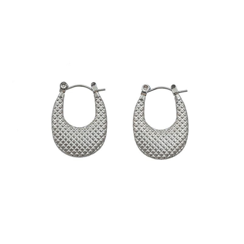

French Minimalist Niche Jewelry Unique Texture Design Titanium Steel Earrings Geometric Casual Wind U-Shaped Ear Buckle Women S