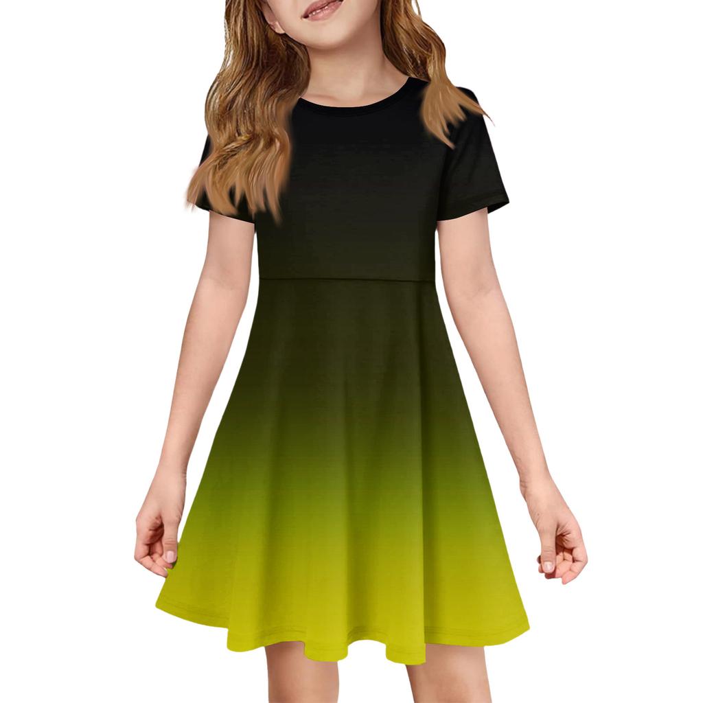 Girl Summer Dress Color & Print Short Sleeve Dress With Pocket Casual Dress Shorts Sleeve Party Dress Easter Day