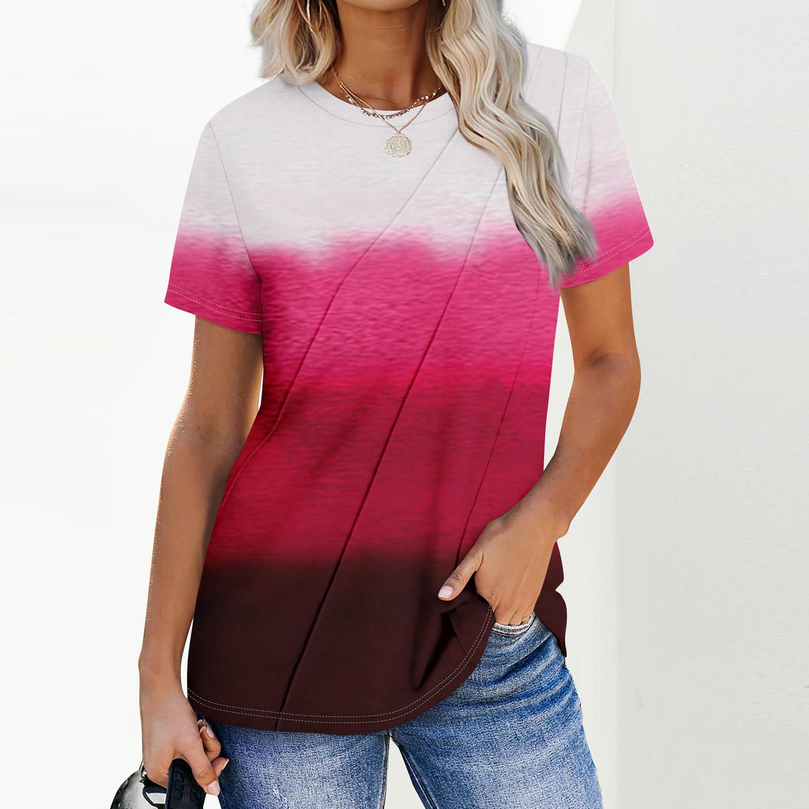 

Женская мода повседневная с коротким рукавом однотонные топы плиссированная модная одежда футболка XL горячий розовый