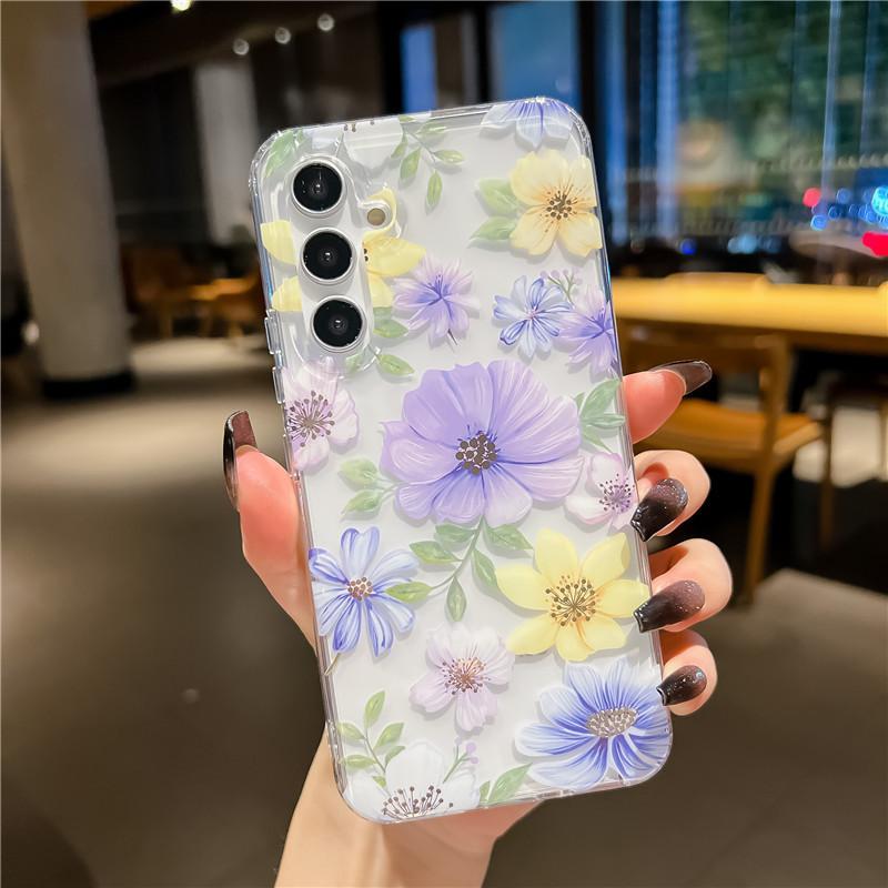 Suitable for Samsung S24 Ultra Mobile Phone Case S23 Laser Flower A55/A15 Electroplated Imd Double Sided Coating Cover