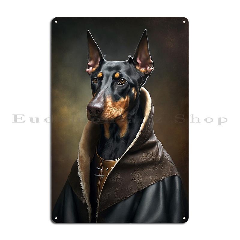 Classy Doberman Pinscher Dog Watercolour Digital Portrait Metal Plaque Garage Character Classic Poster Bar Tin Sign Poster