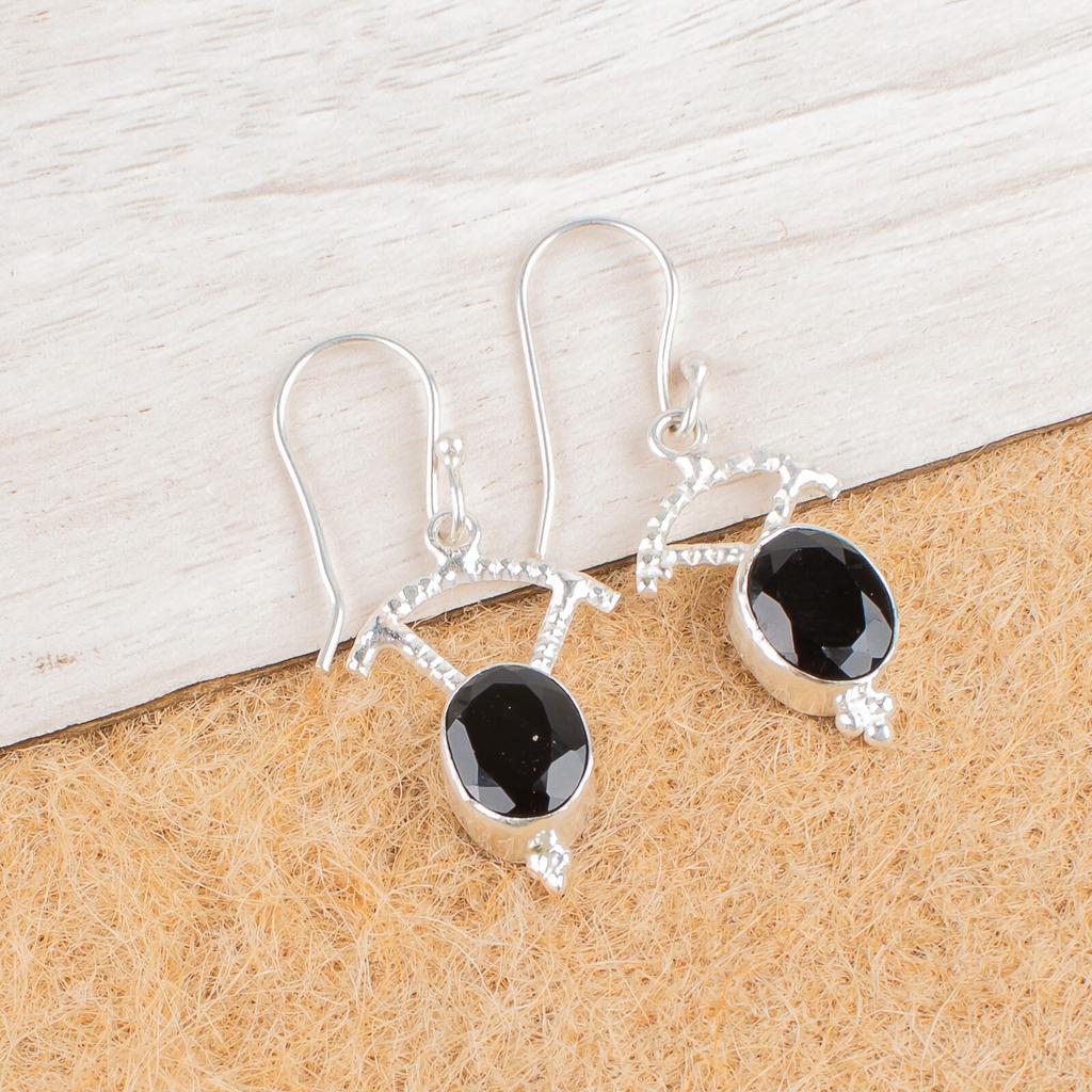 Black Onyx Gemstone 925 Sterling Silver Jewelry Earrings 1.50" For Birthday Gift EE-51-15