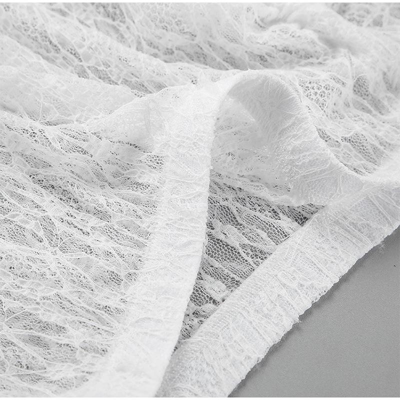 Spring and Summer Fashionable and Sexy 2-Piece Temperament Transparent Satin Lace Long Sleeved Top and Low Waist Skirt Set