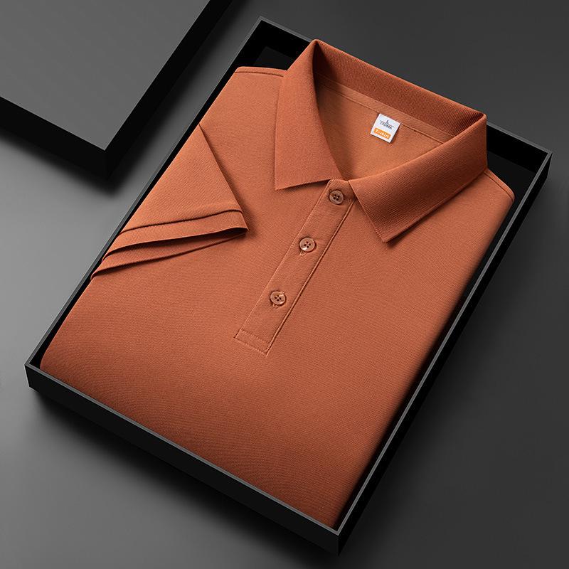 Men's 2025 Summer Ice Silk Polo Shirt – High-End, Multi-Color, Cool Feel, Solid Short Sleeve Design