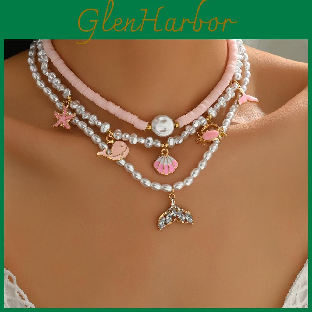 Shell Starfish Necklace With Faux Pearl Handcrafted For Women