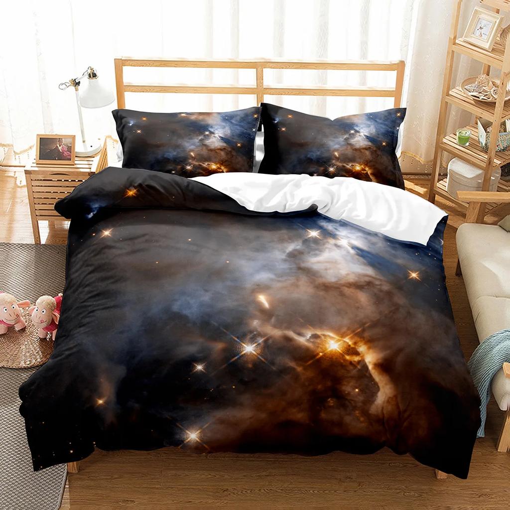 Hubble Image King Queen Duvet Cover Vast Starry Sky Bedding Set Bright Universe Landscape Quilt Cover Polyester Comforter Cover