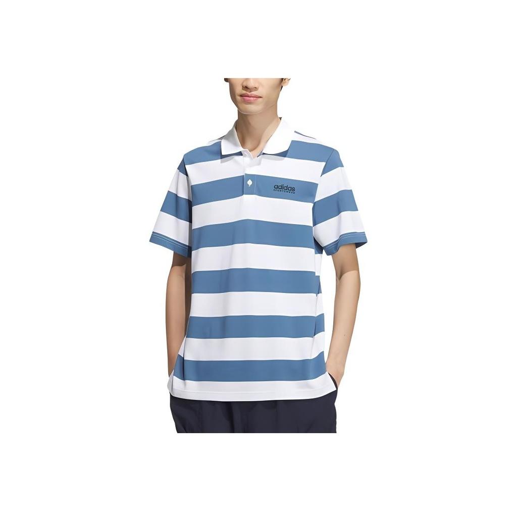 Adidas Alphabet Print Comfort Casual Sports Short Sleeve Polo Shirt Men Tops White Eclipse-Blue JI9058