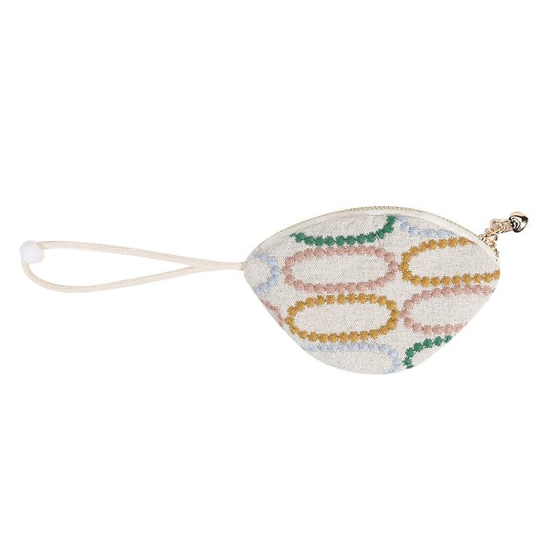 Pull-Out Key Bag Mini Embroidered Pouch Portable Key Organizer Wallet Case for Women Daily Use