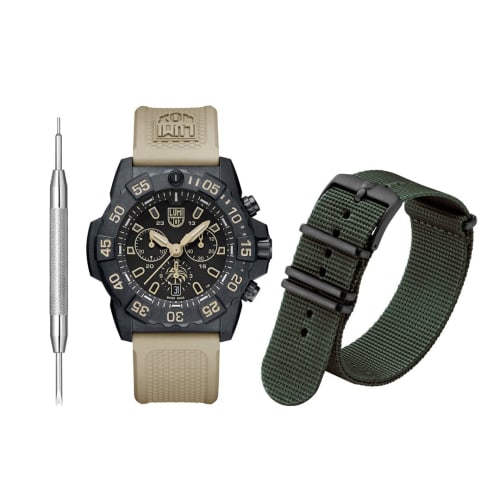 Luminox Rubber Navy Seal Foundation Chronograph | Date | Small Second Analog Dial Black Men's Watch - Xs.3590.Nsf.Set, Brown Band, Black, Classic