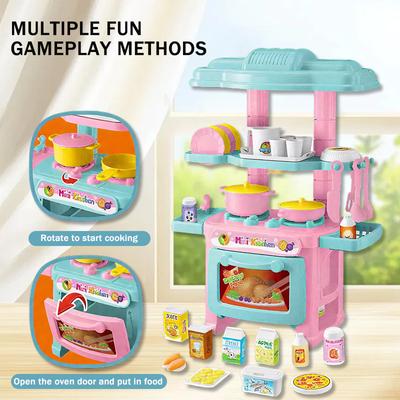 Kids Mini Kitchen Counter Play Set DIY Simulated Cooking Food Tableware Play House Role Play Pretend Game Toys Gift for Boy Girl