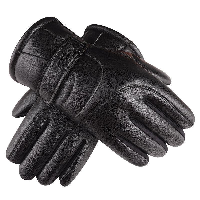 Warm Leather Gloves, Piled and Thickened Men's and Women's Windproof and Cold-proof Outdoor Cycling Gloves, Autumn and Winter Gloves