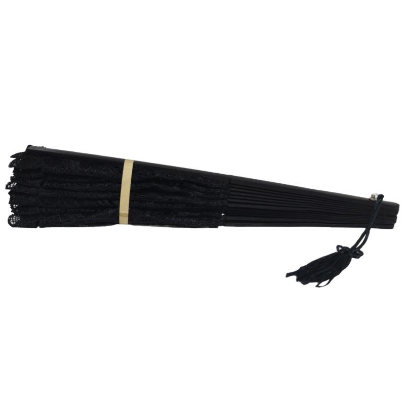 Elegant Anime Bamboo Hand Fan With Intricate Lace Detailing For Cosplay Event And Vintage Themed Parties