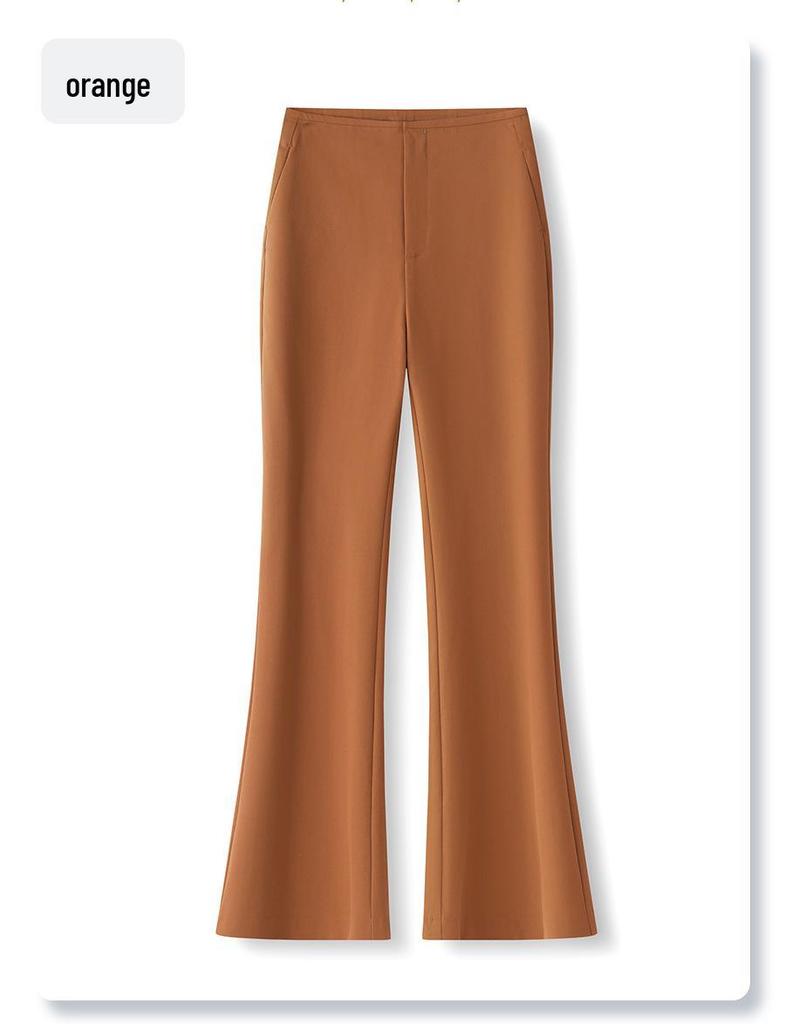 Spring 2025 Women's High-Waist Orange Flared Pants - Slimming, Drapey, Casual Wear