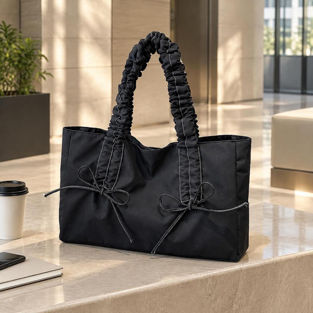 Large Rectangular Tote Handbag Medium Firmness Nylon with Polyester Lining Lightweight Purse