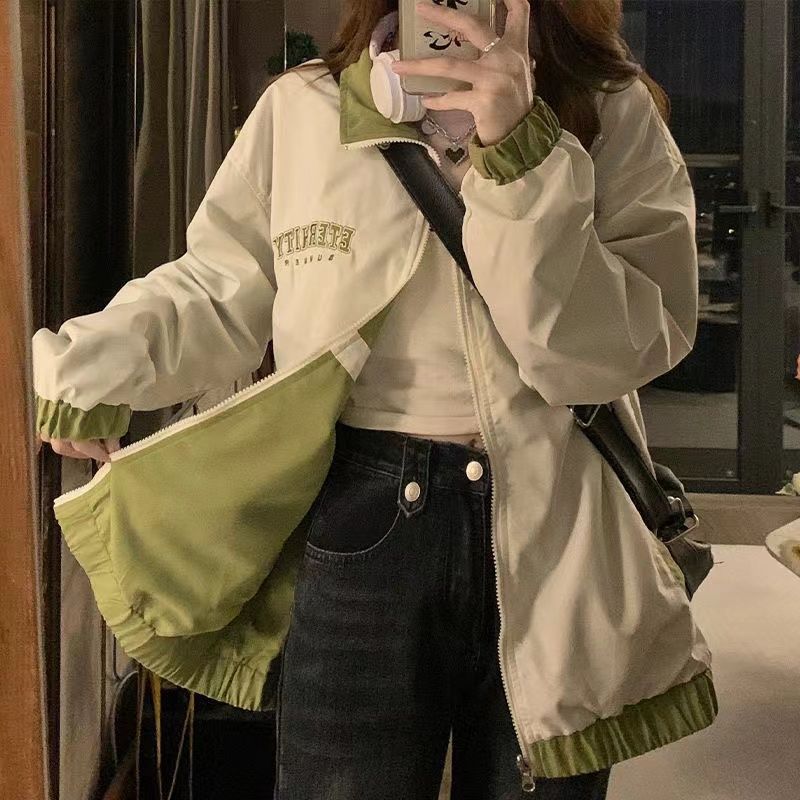 Black Zipper Short Long-sleeved Baseball Jacket Leather Jacket for Women Autumn and Winter New Retro Loose Motorcycle Jacket