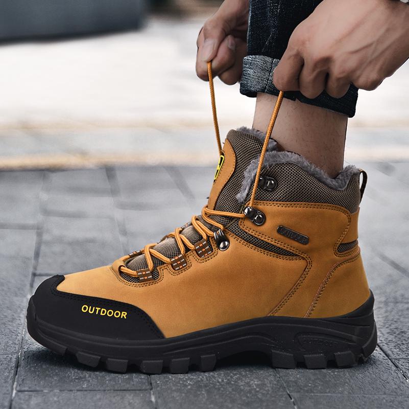 Winter Snow Boots Men Anti-slip Warm Soft Plush Casual Hiking Shoes Men Thick-soled Breathable Outdoor High-top Ankle Boots Men