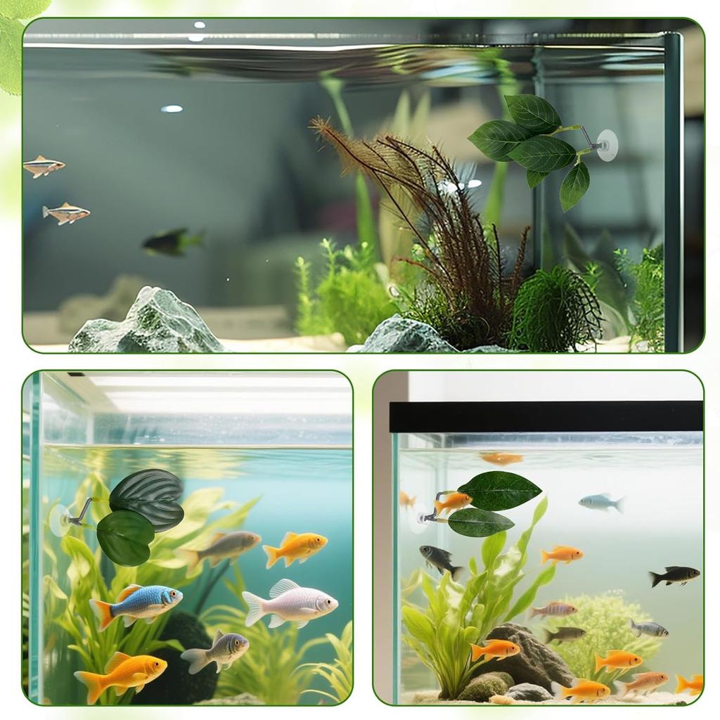 KALIONE 4 Pcs Fish Leaf Pad - 4 Styles Betta Leaf Hammocks with Suction Cup, Fish Tank Accessories Aquarium Décor for Simulating Natural Habitats