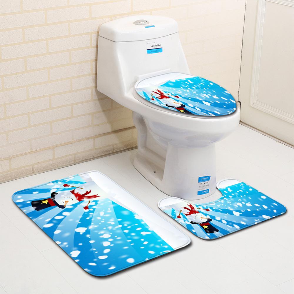 Christmas Bathroom Floor Mat Toilet Three-Piece Set