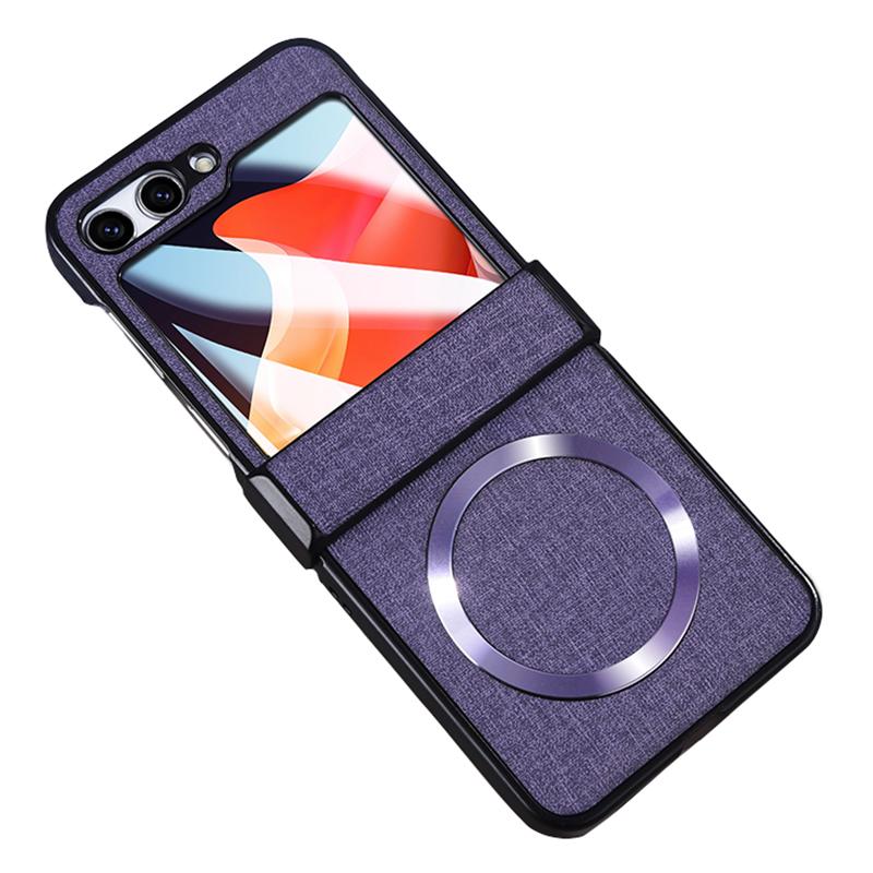 For Samsung Galaxy Z Flip6 5G Case Leather+PC Phone Cover with Rear Screen Film and Hinge