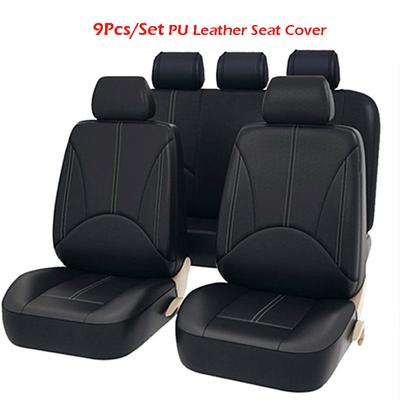 9 pièces/ensemble housse de siège de voiture universelle en cuir PU noir coussin 5 sièges protection complète