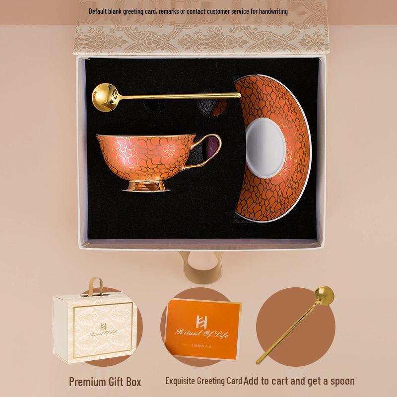 Vergoldetes Premium Knochenporzellan Kaffeetasse & Untertasse - Retro, Exquisit, Hochwertiges Geschenkset für den Hausgebrauch