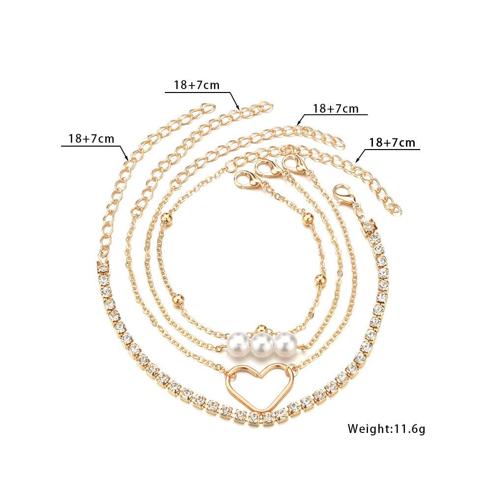 Iron Peach Heart Bracelet Elegant Temperament Multi-layer Rhinestone Pearl Bracelet Accessories