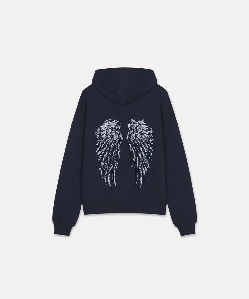 Felpa con cappuccio e paillettes a forma di ali (blu)