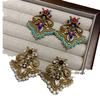 Russian Gold New Chinese Style Guochao Enamel Color Diamond Inlaid Retro Relief Totem Earrings Glazed Turquoise Earrings Douyin