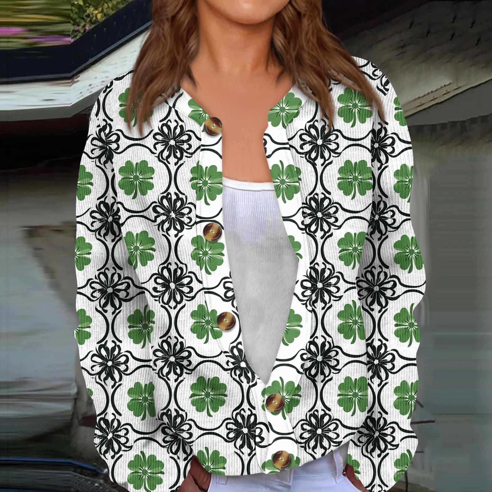 

Женская ул.. Кардиган с длинными рукавами и принтом ко Дню Патрика, жакет на пуговицах XL