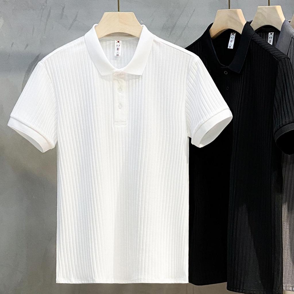 2023 Trendy Mercerized Knitted Polo Shirt – Striped, Short-Sleeved, Lapel Men's Summer Top