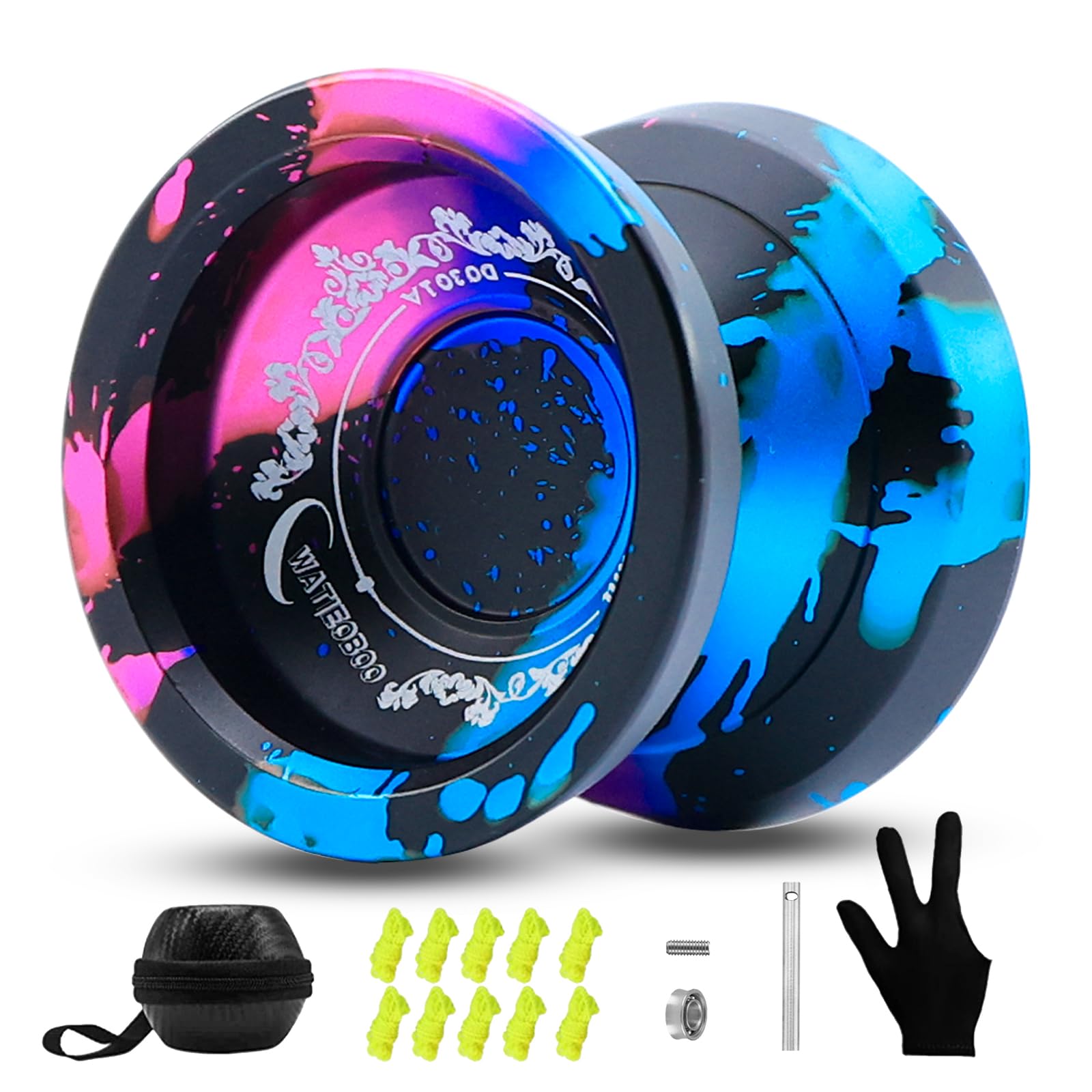

WATIEOBOO Professional Yo-Yo, Trick Yo, for Kids, Beginners, and Adults, Non-Reactive, for Intermediate and Advanced Players, Black Blue Powder