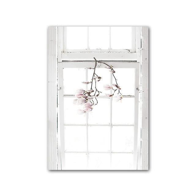 

Минималистичный постер с розовым цветком, оконный пейзаж, скандинавские настенные художественные фотографии, печать на холсте, картина для гостиной, украшение дома 21*30cm