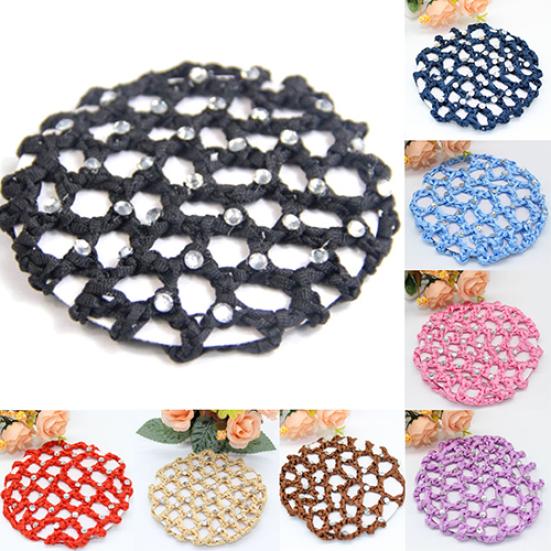 Copri chignon da donna, retina per capelli, danza classica, pattinaggio, strass, uncinetto