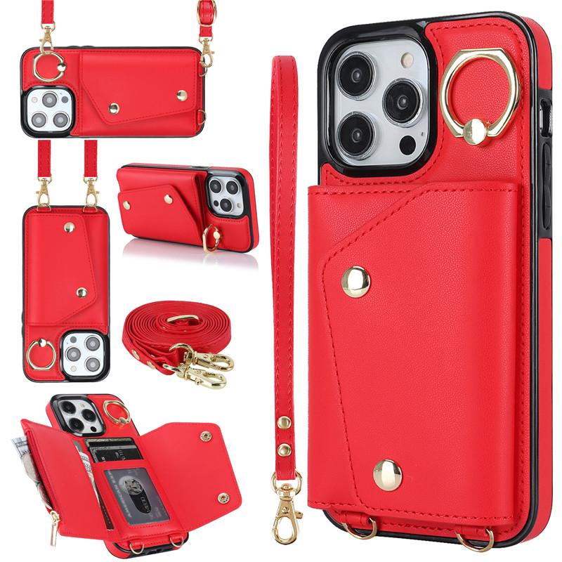Lanyard Leather Wallet Card Phone Case for iPhone 15 14 Plus 13 12 11 for Samsung Galaxy S23 Ultra S22 Plus S21 FE A54 A14 Note 20 Crossbody FlipCover