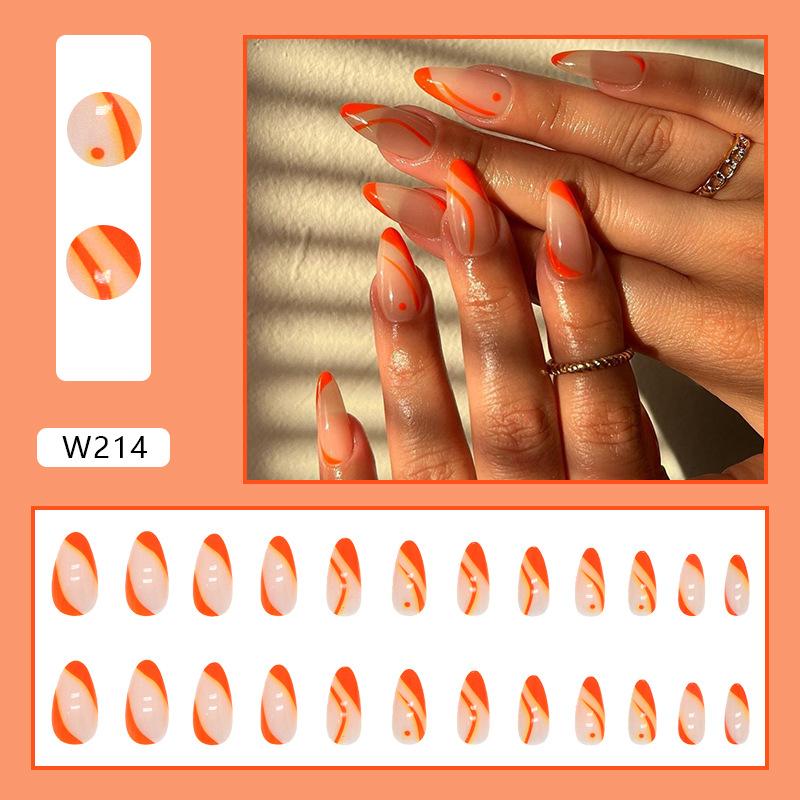 Artificial Nails Simple French Bright Orange Nail Art Nail Tips Ins False Nails 24 Pieces