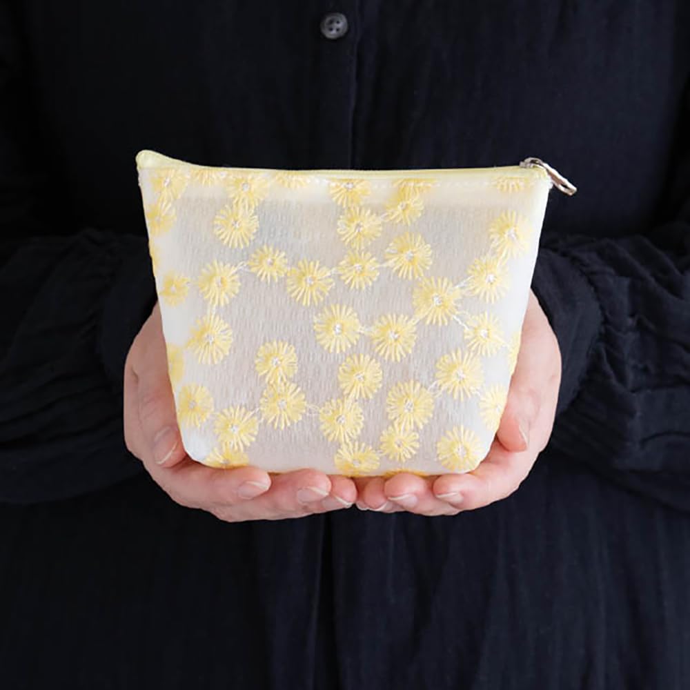 HEADS LHN-POSS Handmade Floral Embroidered Pouches, 15.5 (10.5) x 5.5 x 12 cm, SS, Baby Yellow, 10 Pcs