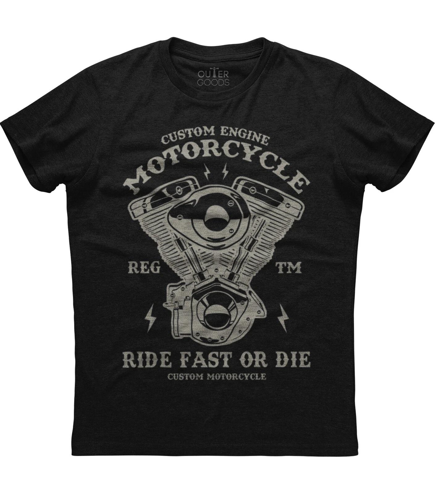 Motorcycle Ride Fast Or Die Mens Short Sleeve New Cotton Black T-shirt 3XL