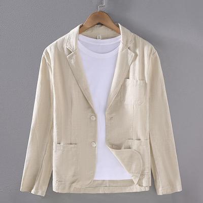 Chaqueta Retro de lino y algodón para hombre, traje de fiesta de boda en la playa, moda de primavera y verano, chaqueta de traje ajustada Formal de negocios para hombre