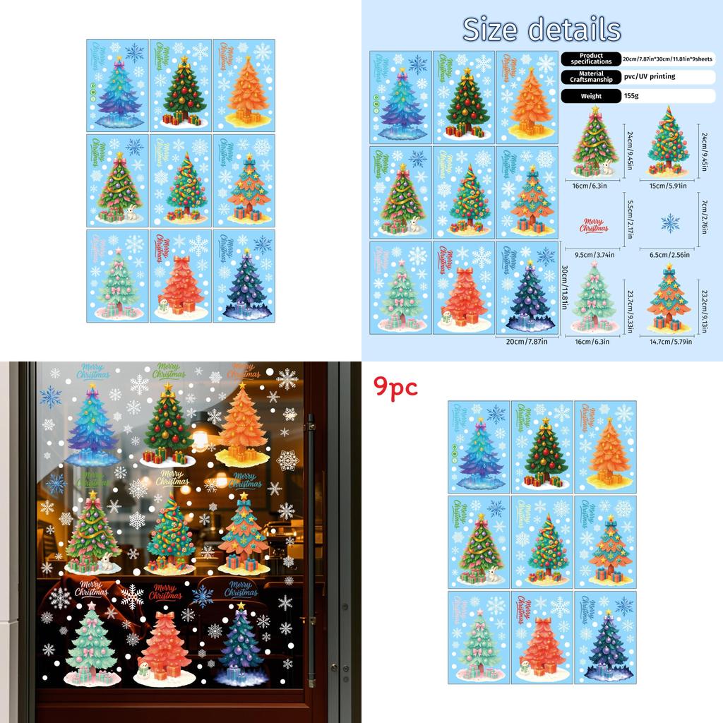 Christmas Tree Pvc Window Decal With Snowflake Static Cling For Holiday Decor