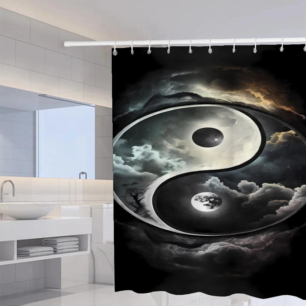 Chinese Taiji Yin Yang Eight Diagrams Shower Curtain for Bathroom Accessories Folding Partition Curtains Bath Bedrooms Quarto
