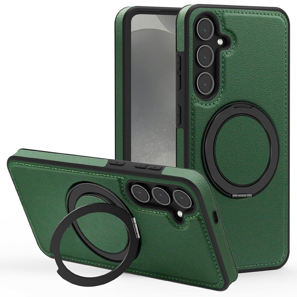 For Samsung Galaxy S25+ Case with Ring Kickstand Magnetic Case PU Leather Back Cover
