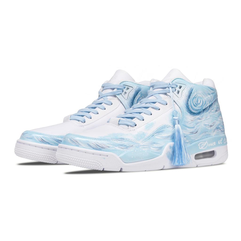 Nike Flight Legacy Ice Night Glow Abrasion Resistant Slip Resistant Mid top Vintage Basketball Shoes Unisex Blue White BQ4212-101(Team691-)