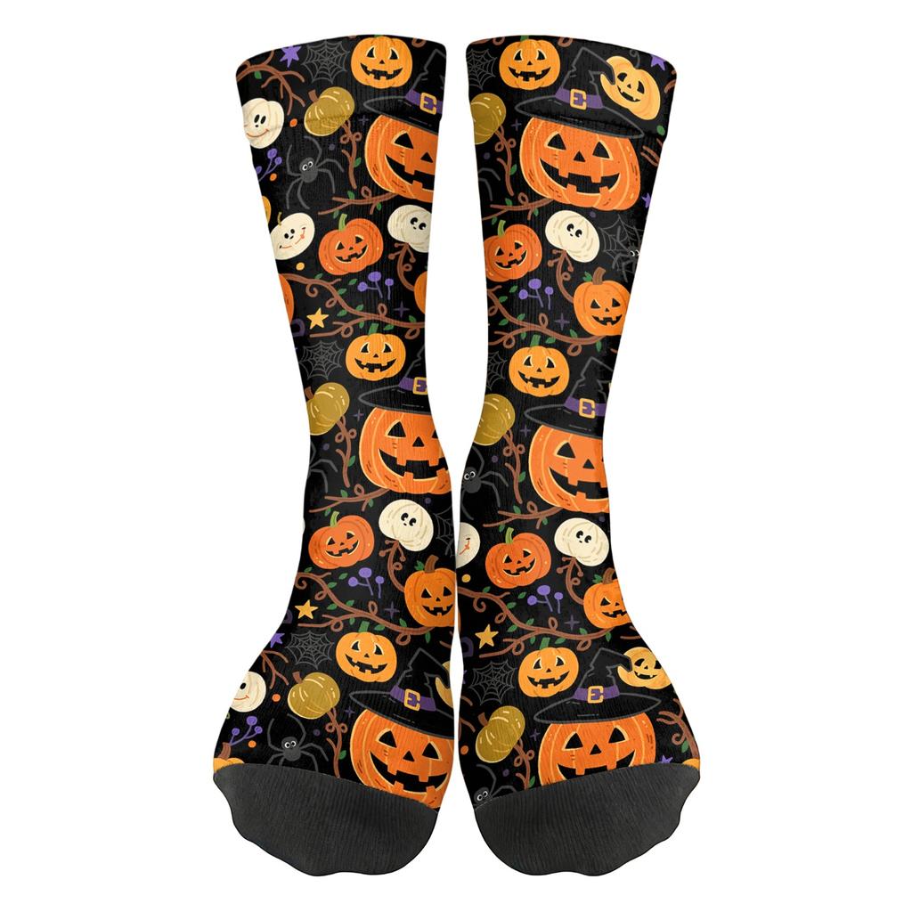 Unisex Breathable Mid-Calf Socks Halloween Patterned Comfortable Stretch Crew Socks Suitable for Daily Wear and Seasonal Use