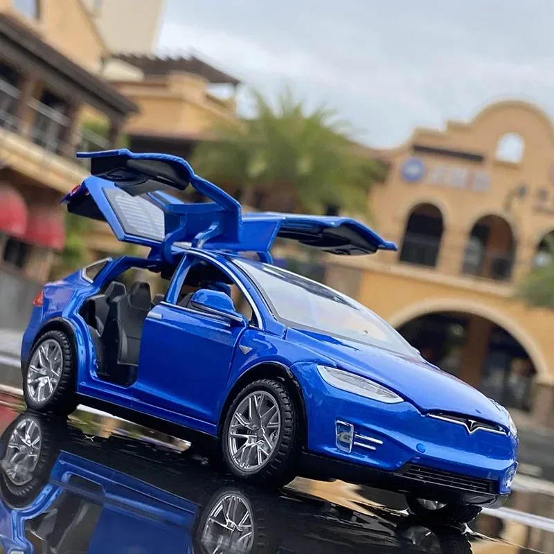 ctkhn3 1:32 Tesla Model X Model S Alloy Car Model Diecasts Metal Toy Vehicles Car Model Simulation Sound and Light Collection Kids Gift