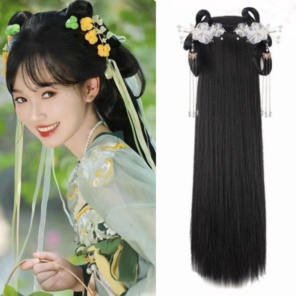 

Bridal Headwear Women Hanfu Wigs Traditional Integrated Hair Bun Princess Cosplay Style 1