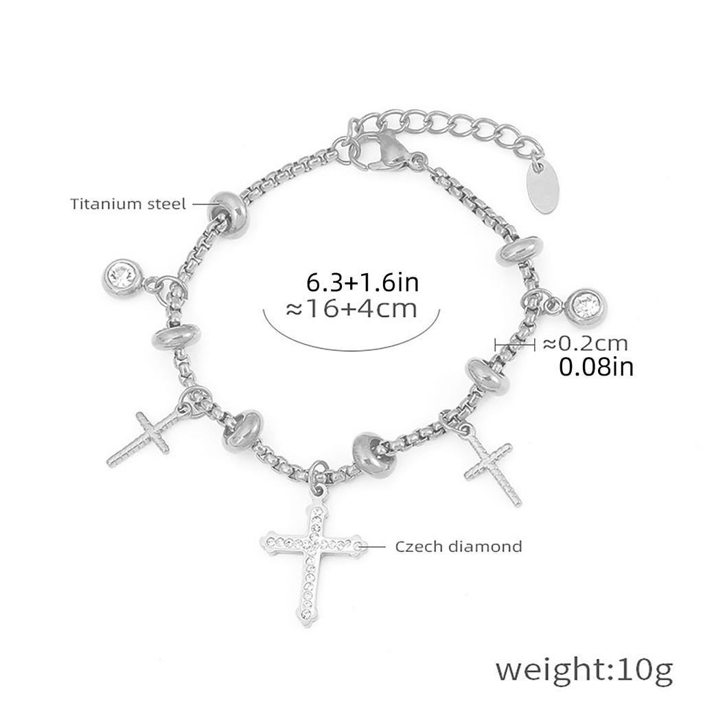 Zartes Kettchen-Armband mit Kreuzen, Schmuck, schickes Strass-Inlay, Anhänger-Armband mit verstellbarer Kette für Damen