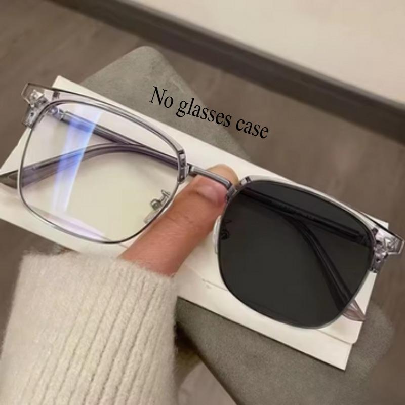 Portable Metal Photochromic Glasses Fashionable Black Gray Silver Half Frame Square Glasses UV Protection